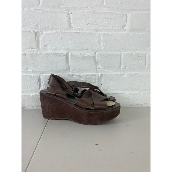 Kork-Ease Women’s Leather Platform Sandals Wedge Heel Ankle Straps Brown Size 5 - Picture 7 of 10
